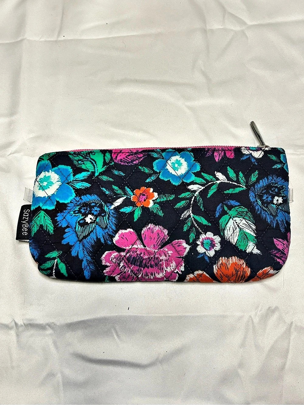 Floral Cosmetic Pouch in Black & Pink